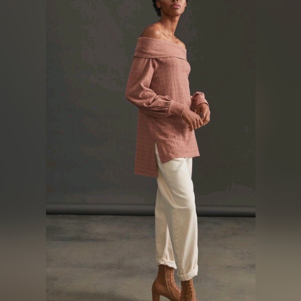 NWT Anthropologie Off Shoulder Cowl Neck High Low Dusty Rose Mauve Size Large - Picture 2 of 9